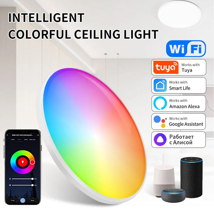 Tuya Smart WiFi Ceiling Light 24W 220V RGB Circular Ambient Lamp APP Control Work With Alexa Google Home For Bedroom Home Decor