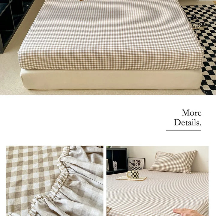 Plaid Style Fitted Sheet Skin-friendly Bed Cover Elastic Bedsheet for Girls Boys Room couvre lit Home Bed Linen(No Pillowcase)