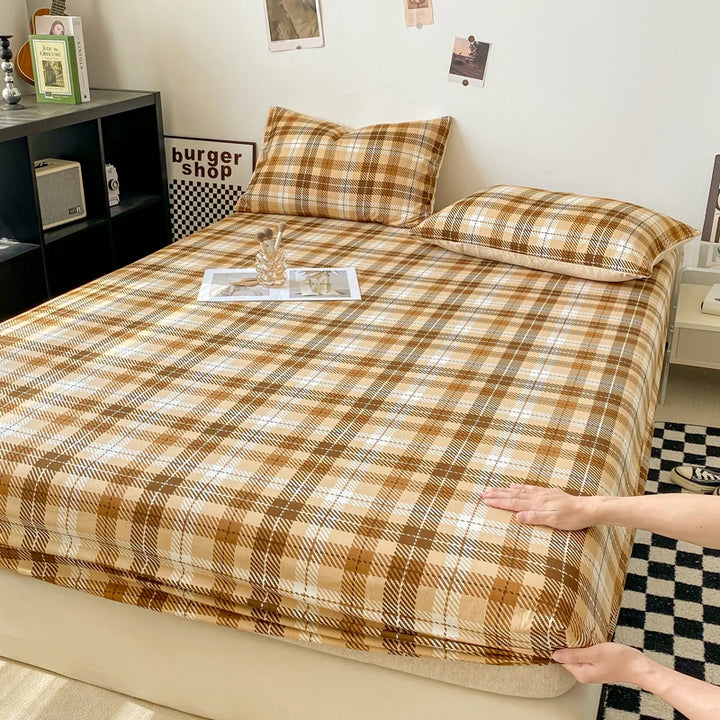 Plaid Style Fitted Sheet Skin-friendly Bed Cover Elastic Bedsheet for Girls Boys Room couvre lit Home Bed Linen(No Pillowcase)