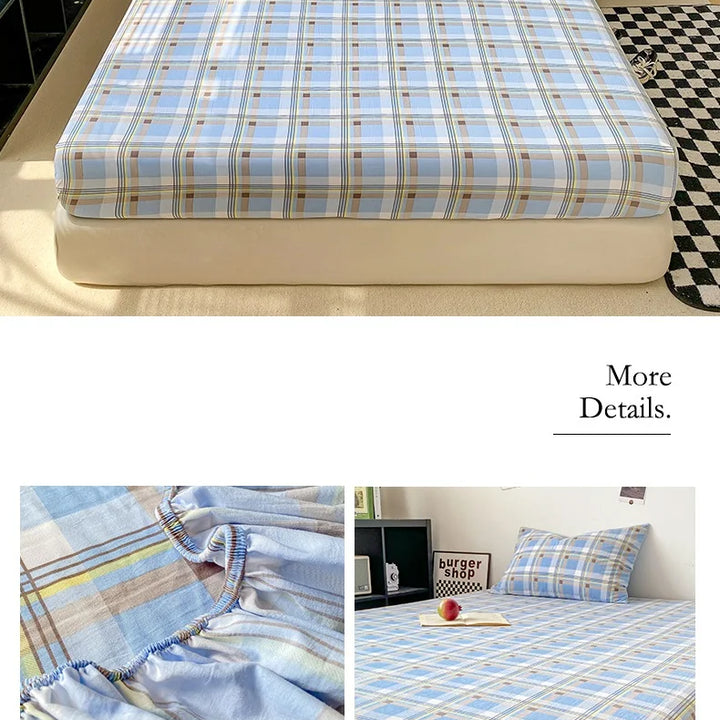 Plaid Style Fitted Sheet Skin-friendly Bed Cover Elastic Bedsheet for Girls Boys Room couvre lit Home Bed Linen(No Pillowcase)