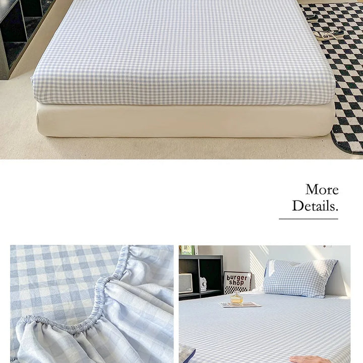 Plaid Style Fitted Sheet Skin-friendly Bed Cover Elastic Bedsheet for Girls Boys Room couvre lit Home Bed Linen(No Pillowcase)