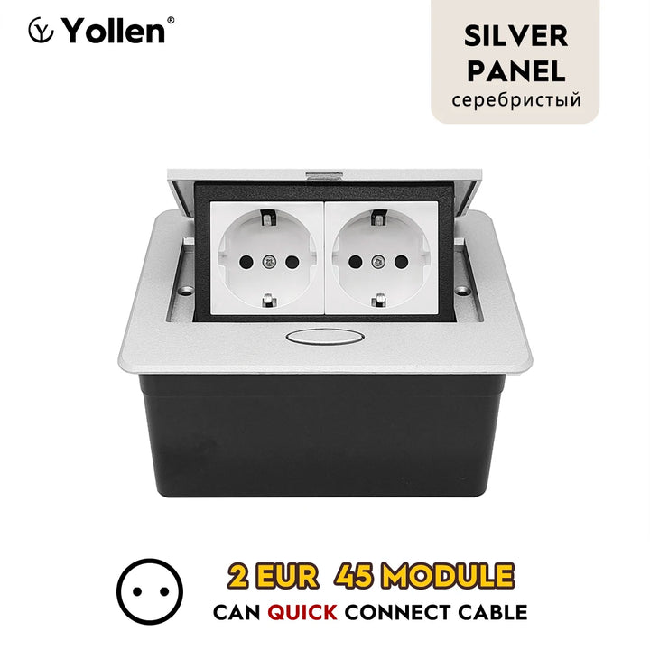 Metal Panel EUR Version RU Table Socket 2Outlet 2USB A Or C Option Office Kitchen Cabinet Desktop Hidden Type 16A Power Module