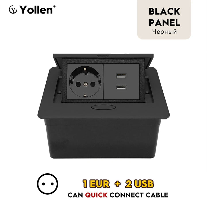 Metal Panel EUR Version RU Table Socket 2Outlet 2USB A Or C Option Office Kitchen Cabinet Desktop Hidden Type 16A Power Module