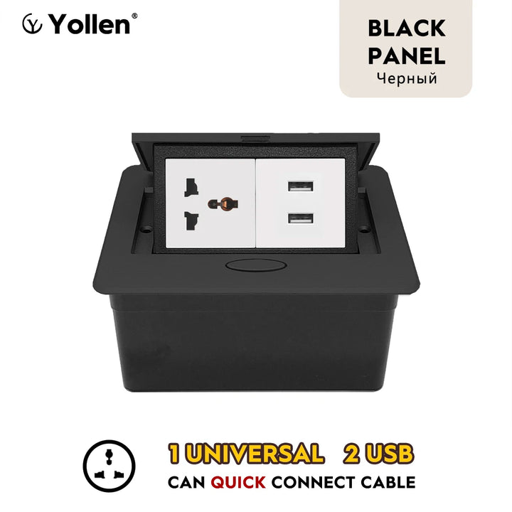 Metal Panel EUR Version RU Table Socket 2Outlet 2USB A Or C Option Office Kitchen Cabinet Desktop Hidden Type 16A Power Module