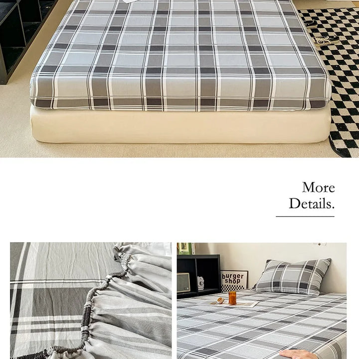 Plaid Style Fitted Sheet Skin-friendly Bed Cover Elastic Bedsheet for Girls Boys Room couvre lit Home Bed Linen(No Pillowcase)