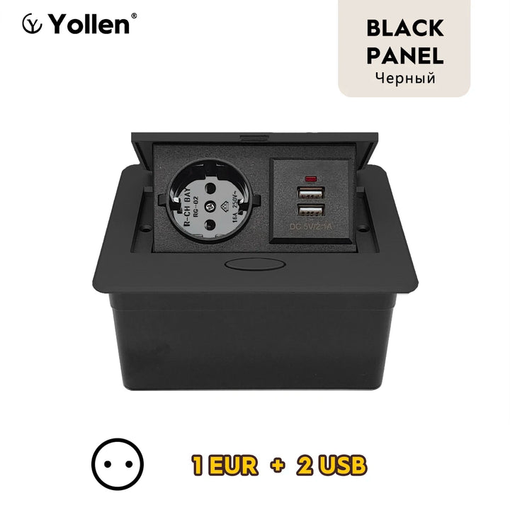 Metal Panel EUR Version RU Table Socket 2Outlet 2USB A Or C Option Office Kitchen Cabinet Desktop Hidden Type 16A Power Module