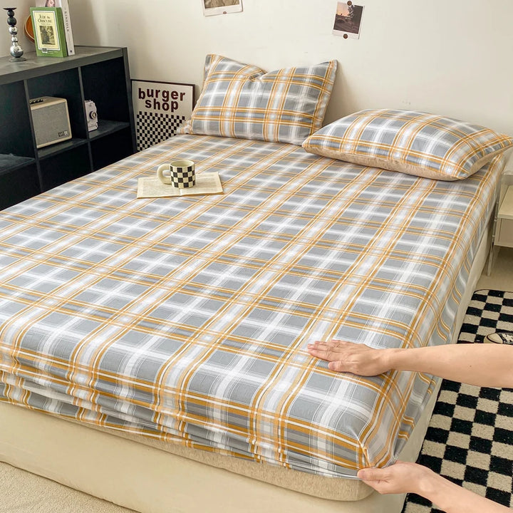 Plaid Style Fitted Sheet Skin-friendly Bed Cover Elastic Bedsheet for Girls Boys Room couvre lit Home Bed Linen(No Pillowcase)