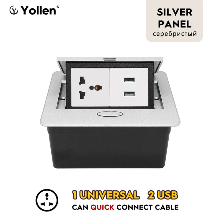 Metal Panel EUR Version RU Table Socket 2Outlet 2USB A Or C Option Office Kitchen Cabinet Desktop Hidden Type 16A Power Module