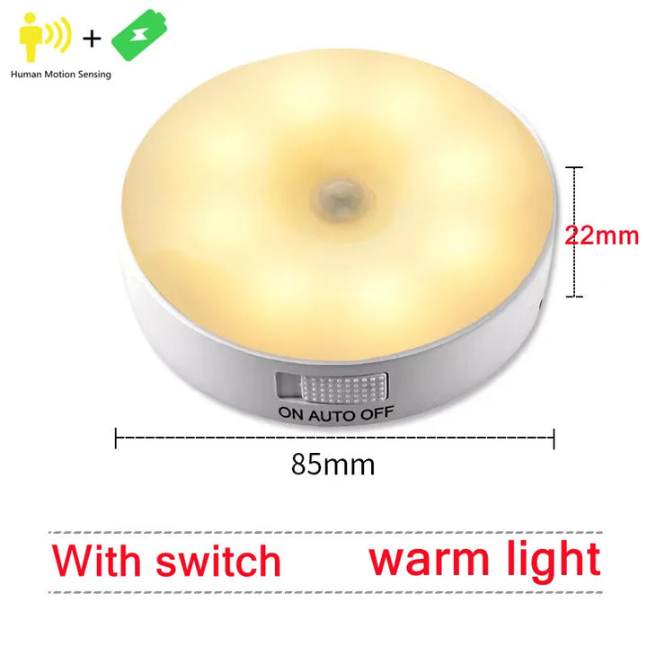 Night Light Motion Sensor Light USB LED Lamp With Switch Rechargeable Inductor Lights For Kitchen Stairs Hallway Closet Bedroom
