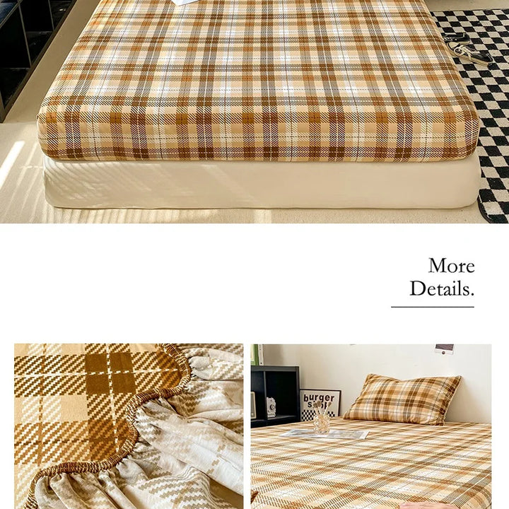 Plaid Style Fitted Sheet Skin-friendly Bed Cover Elastic Bedsheet for Girls Boys Room couvre lit Home Bed Linen(No Pillowcase)