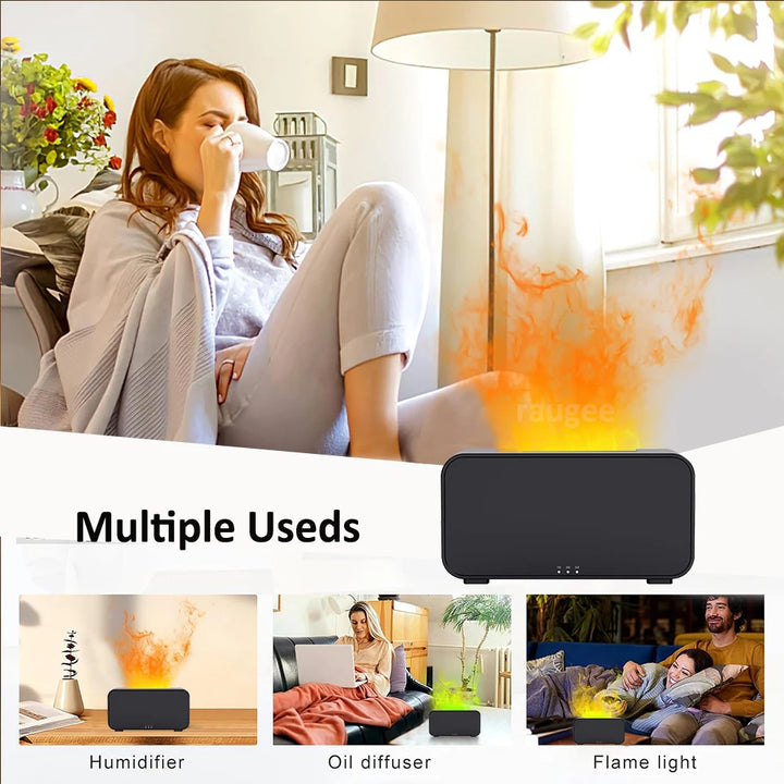 Aroma Humidifier Essential Oil Fragrance Diffuser Flame Aromatherapy Diffuser Home Mini Air Humidifier Mist Maker with LED Light