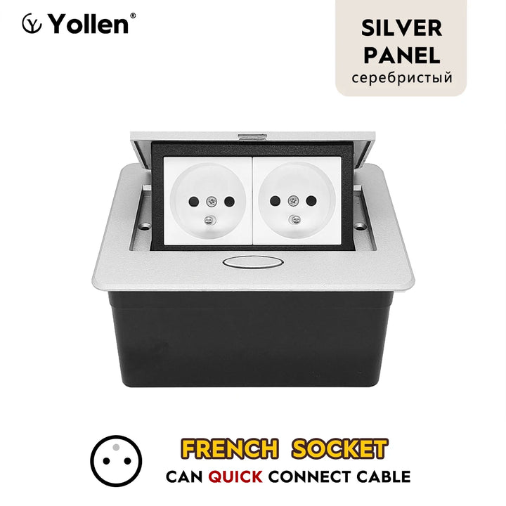 Metal Panel EUR Version RU Table Socket 2Outlet 2USB A Or C Option Office Kitchen Cabinet Desktop Hidden Type 16A Power Module