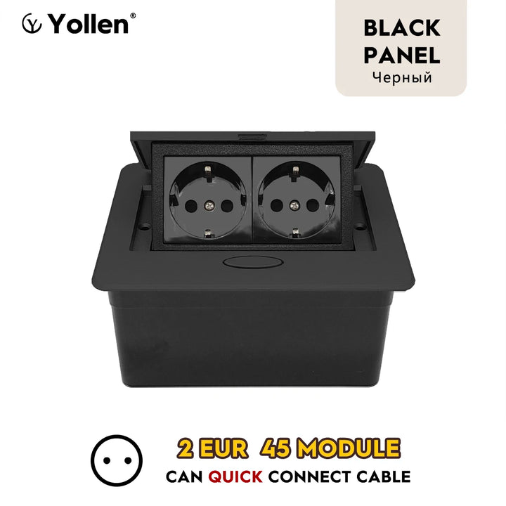 Metal Panel EUR Version RU Table Socket 2Outlet 2USB A Or C Option Office Kitchen Cabinet Desktop Hidden Type 16A Power Module