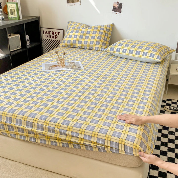 Plaid Style Fitted Sheet Skin-friendly Bed Cover Elastic Bedsheet for Girls Boys Room couvre lit Home Bed Linen(No Pillowcase)