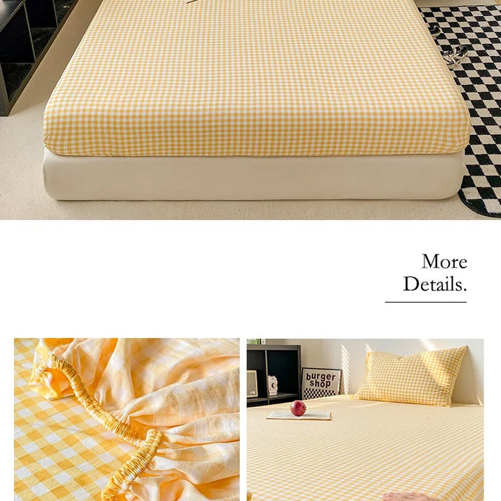 Plaid Style Fitted Sheet Skin-friendly Bed Cover Elastic Bedsheet for Girls Boys Room couvre lit Home Bed Linen(No Pillowcase)