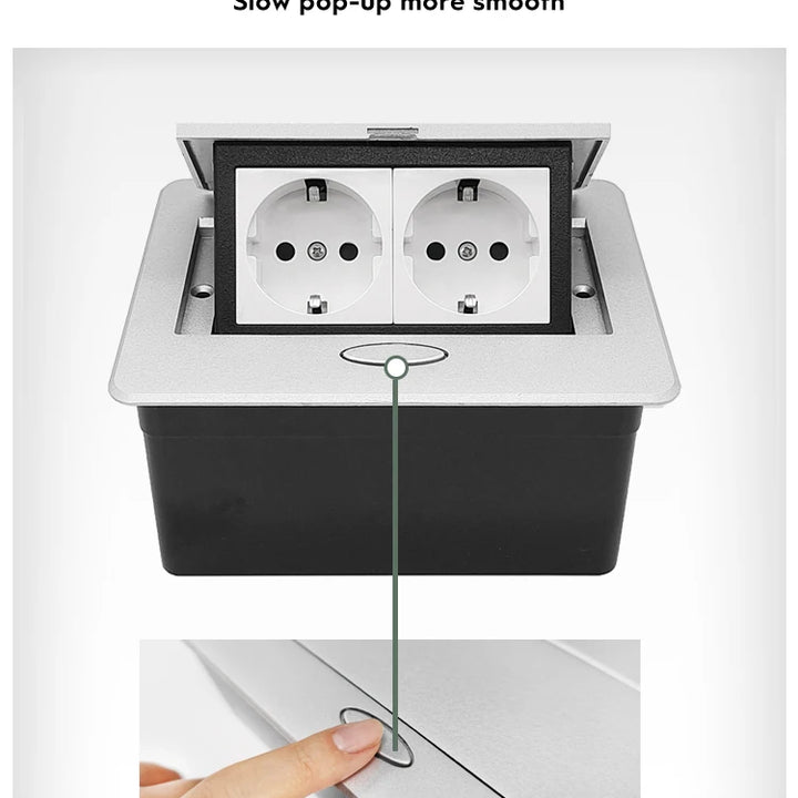 Metal Panel EUR Version RU Table Socket 2Outlet 2USB A Or C Option Office Kitchen Cabinet Desktop Hidden Type 16A Power Module