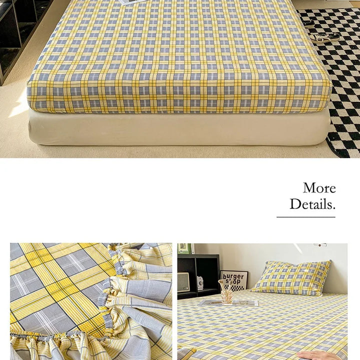 Plaid Style Fitted Sheet Skin-friendly Bed Cover Elastic Bedsheet for Girls Boys Room couvre lit Home Bed Linen(No Pillowcase)