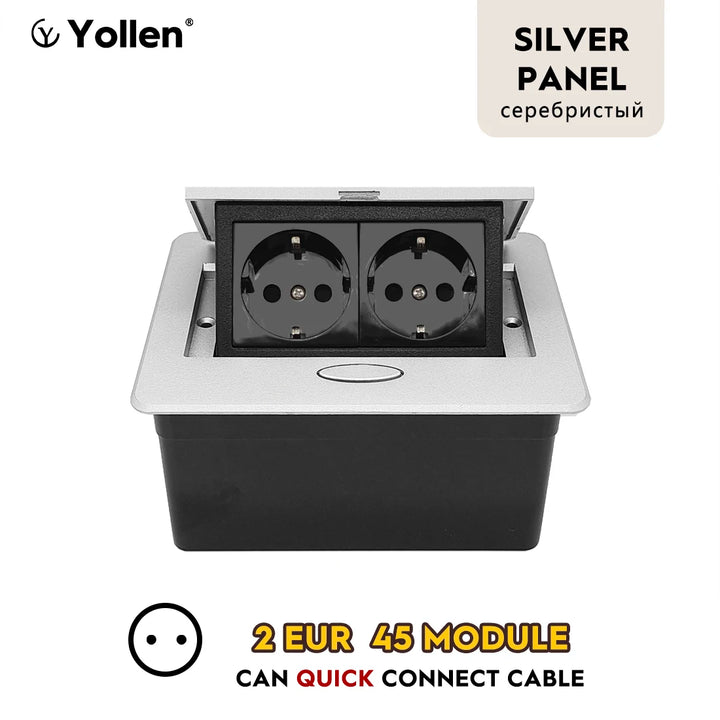 Metal Panel EUR Version RU Table Socket 2Outlet 2USB A Or C Option Office Kitchen Cabinet Desktop Hidden Type 16A Power Module