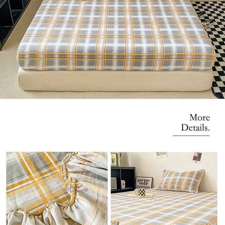 Plaid Style Fitted Sheet Skin-friendly Bed Cover Elastic Bedsheet for Girls Boys Room couvre lit Home Bed Linen(No Pillowcase)