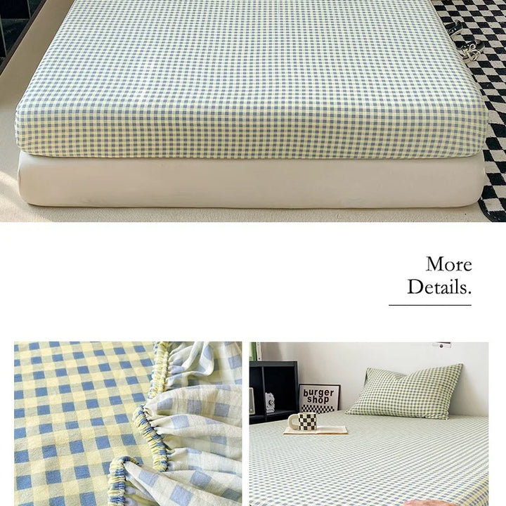 Plaid Style Fitted Sheet Skin-friendly Bed Cover Elastic Bedsheet for Girls Boys Room couvre lit Home Bed Linen(No Pillowcase)