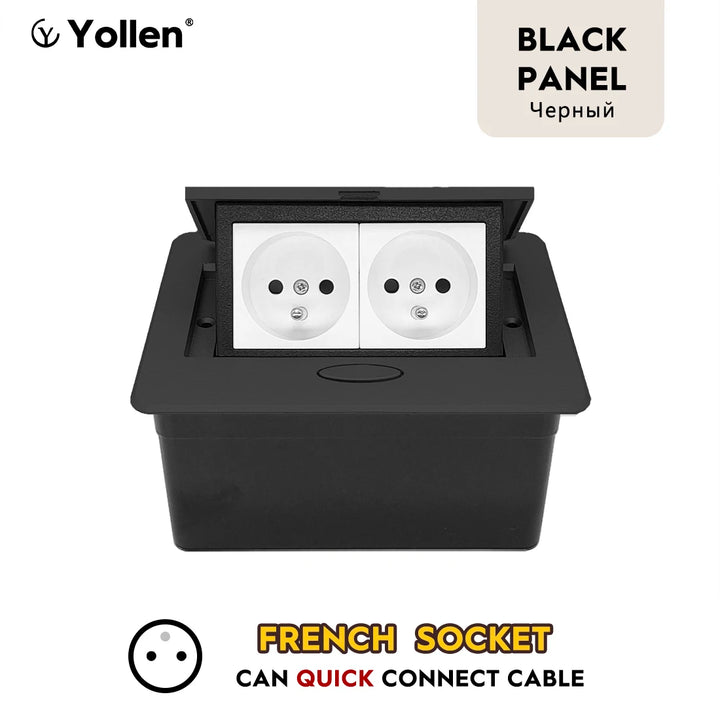 Metal Panel EUR Version RU Table Socket 2Outlet 2USB A Or C Option Office Kitchen Cabinet Desktop Hidden Type 16A Power Module